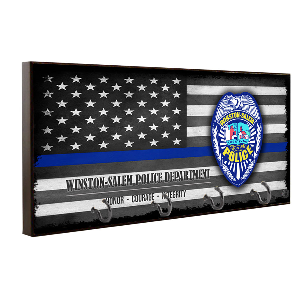 WSPD Emblem Thin Blue Line Flag Wooden Key Hanger